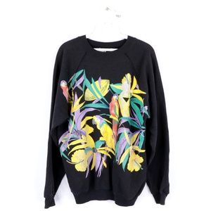80s Streetwear Mens Large Floral Print Sweatshirt
